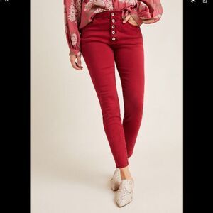 Anthropologie Pilcro and the Letterpress Jean Red Skinny Button Fly Mid Rise 24